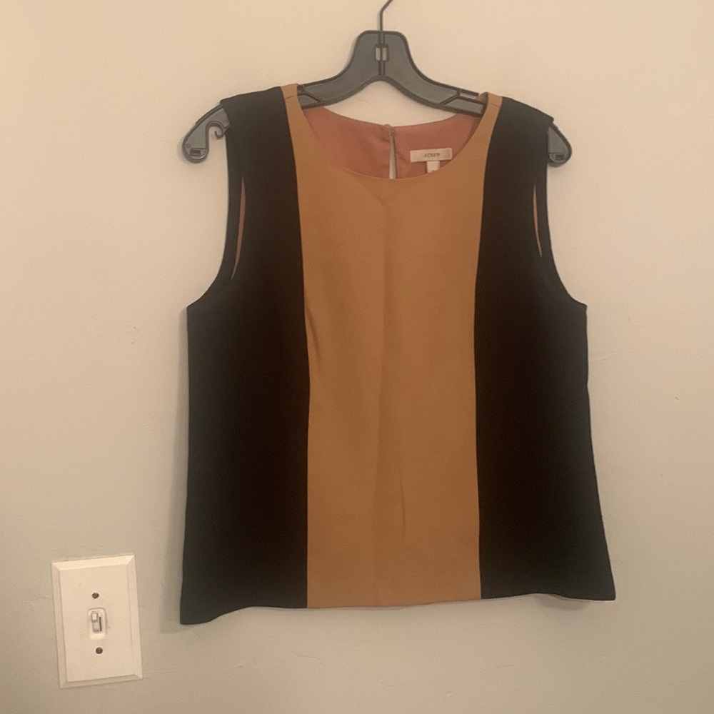 J Crew sleeveless navy and camel size 10 lined wool top